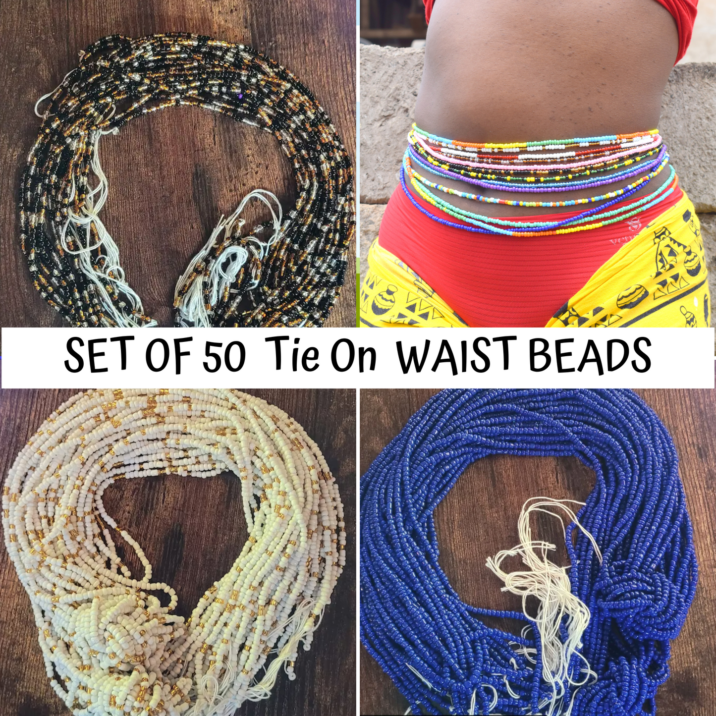 Set of 50 Tie On Waist Beads, Waist Beads For Weight Loss, Tie Ons, Thread Waist Beads, Waist Beads Wholesale, African Waist Beads