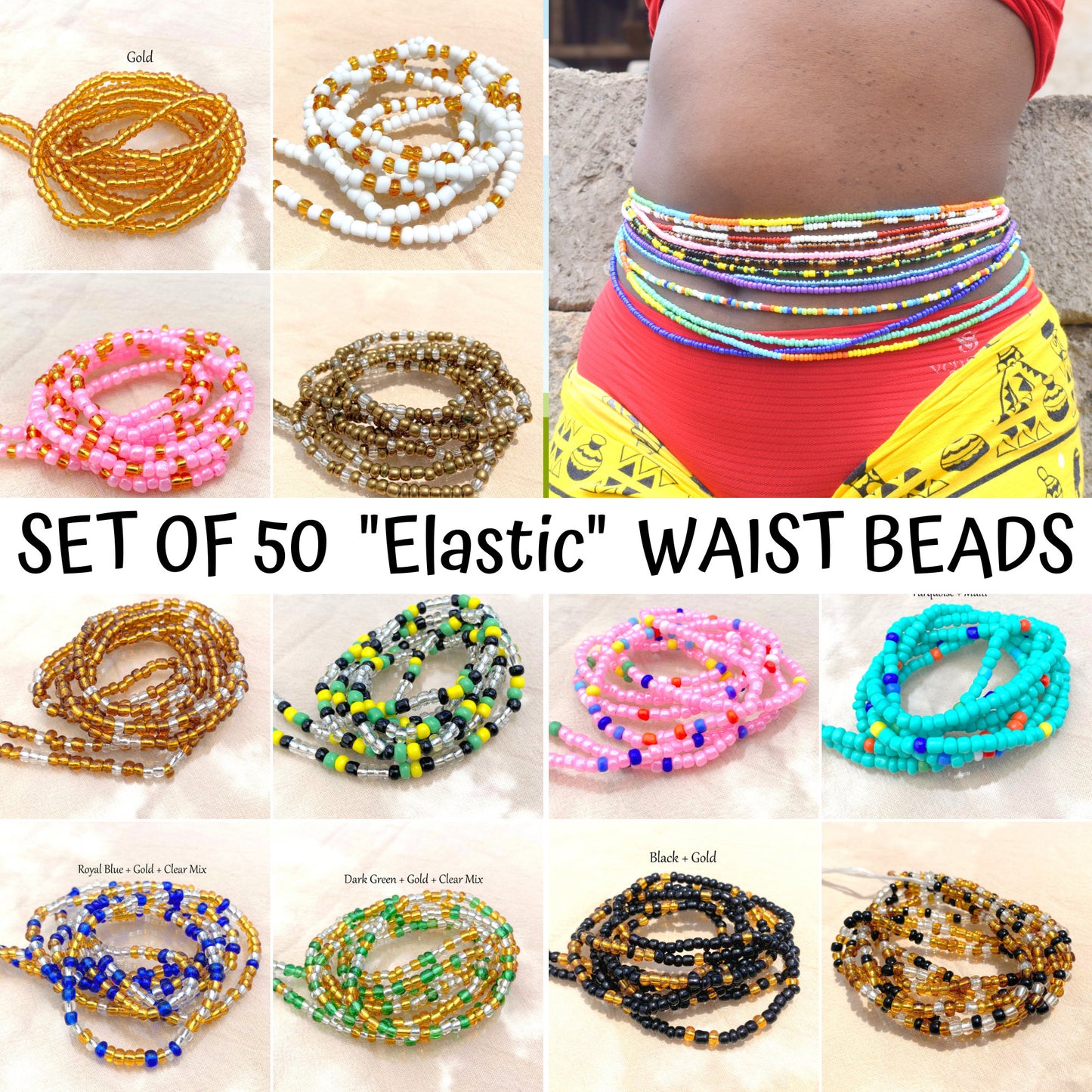 Waist Bead Bulk, Elastic Waist Beads, Stretchy Waist Beads, Waist Bead Set, Belly Bead, Ghana Waist Beads, Waist Jewelry, African Waist Bead